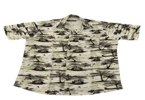 White and Green Half Sleeve Mens Printed Viscose Shirt