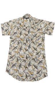 White and Yellow Mens Viscose Half Sleeve Printed Shirt