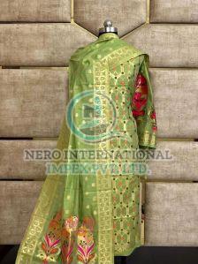 Ladies Green Handloom Pure Banarasi Suit