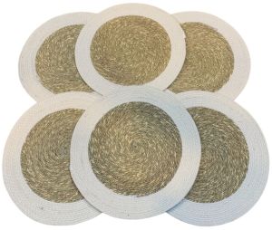 12 Inch White & Brown Jute Placemat Set of 6