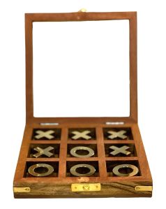 7x7 Inch Wooden & Brass  Tic Tac Toe Game