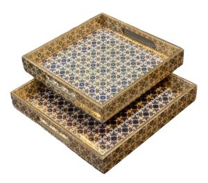 Medium Size Wooden Square Tray Set of 2