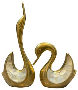 Mother of Pearl & Brass Duck Statue Set of 2