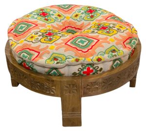 Wooden Carved Bajot Stool with Pouf
