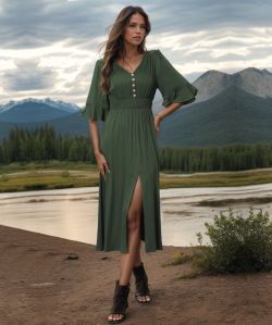 Ladies A-Line Dark Green Dress