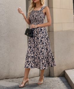 Ladies Floral Printed Midi Dress