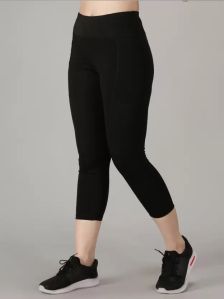 Ladies Solid Black Track Pants