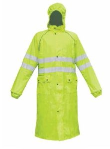 PU Long Industrial Rain Coat with Reflective Tape Strip