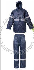 Navy Blue Industrial Rain Suit with Reflective Tape Strip