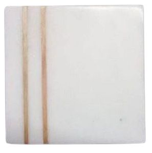 4x4 Inch Square White Marble & Wood Coaster