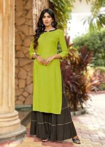 Ladies Plain Rayon Sharara Suit