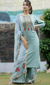 Ladies Printed Rayon Palazzo Suit With Dupatta