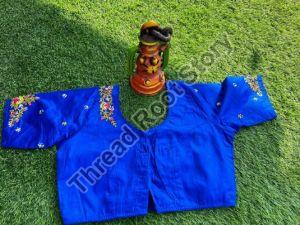 Cotton Hand Embroidered Ink Blue Blouse