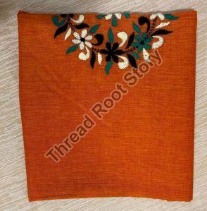 Embroidered Cotton Orange Blouse Fabric