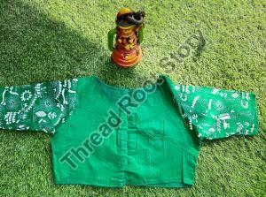 Cotton Hand Embroidered Green Blouse