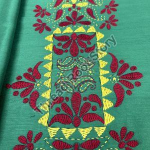 Green Embroidered Cotton Kurti Fabric