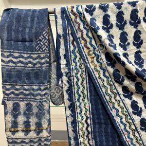 Blue Printed Cotton Kurti Fabric