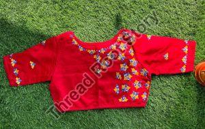 Cotton Hand Embroidered Red Blouse