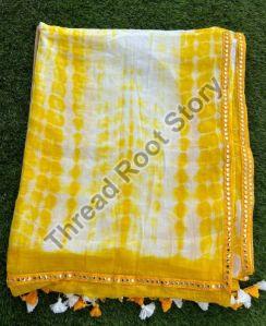 Yellow & White Mulmul Cotton Sarees