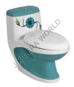 Aqua Green and White Ceramic One Piece Water Closet