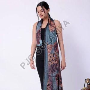 Blue Green Leaf Design Viscose Scarf