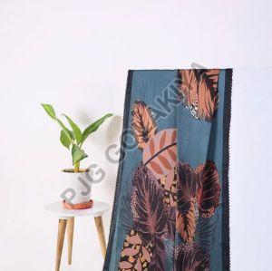 Blue Green Leaf Design Viscose Scarf