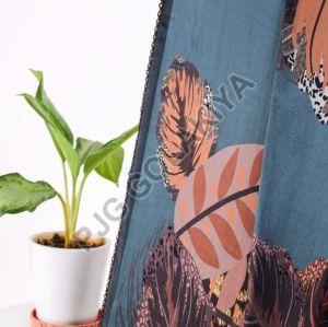 Blue Green Leaf Design Viscose Scarf