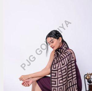 Purple Geometric Pattern Viscose Scarf