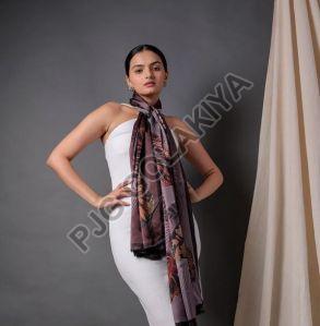 Maroon Leaf Design Viscose Scarf