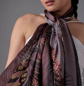 Maroon Leaf Design Viscose Scarf