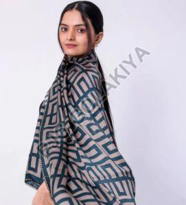 Blue Geometric Pattern Viscose Scarf