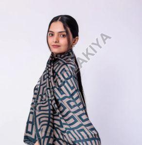 Blue Geometric Pattern Viscose Scarf