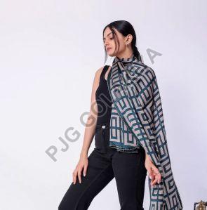 Blue Geometric Pattern Viscose Scarf
