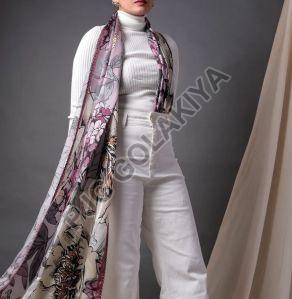 Purple Stylish Floral Printed Viscose Scarf