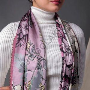 Purple Stylish Floral Printed Viscose Scarf