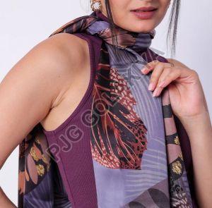 Purple Leaf Design Viscose Scarf