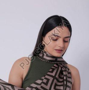 Black Geometric Pattern Viscose Scarf