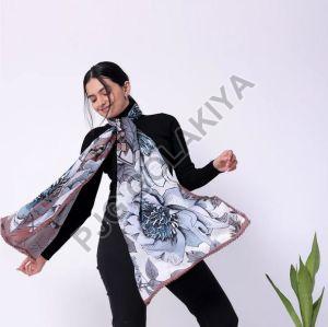 Brown Stylish Floral Printed Viscose Scarf