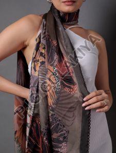 Brown Leaf Design Viscose Scarf