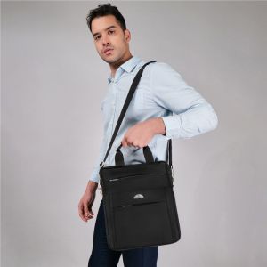 KARA Top Handle Vertical Messenger Cross Body Bag for Men & Women - Black