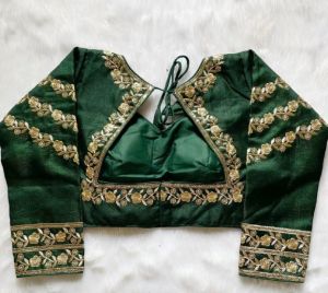 Ladies Green Embroidery Silk Blouse