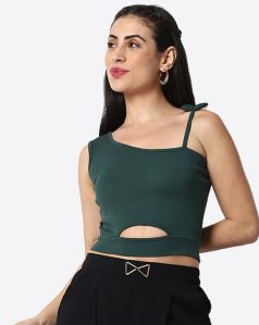 Green Casual One Shoulder Top