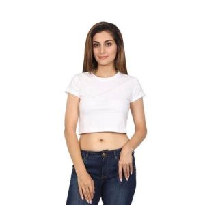 Half Sleeve White Crop Top