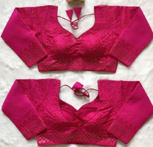 Pink Zari Milan Silk Sequence Work Embroidered Blouse