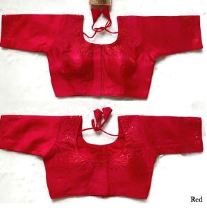 Red Sequence Work Front Hook Blouse