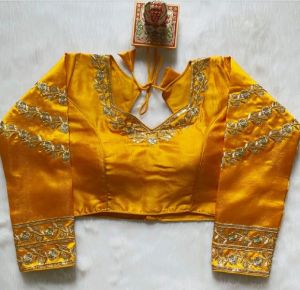 Sequins Work Silk Yellow Embroidery Blouse