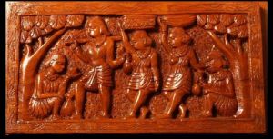 Depicting Bustling Market Wooden Art