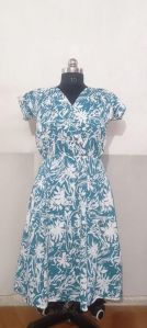 Ladies Blue Midi Knee Length Frock Dress