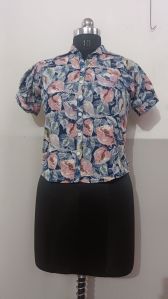 Ladies Multi Color Printed Front Open Tops