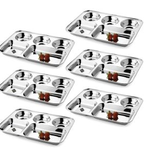 Stainless Steel Round Vati 5 in 1 Compartment Plate